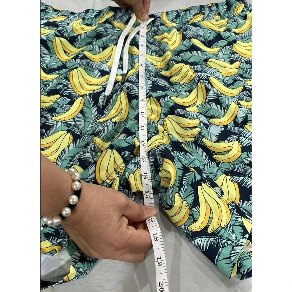 Resort Swim Trunks Mens XL Blue Banana Print  4-Way Stretch Quick Dry UPF 50